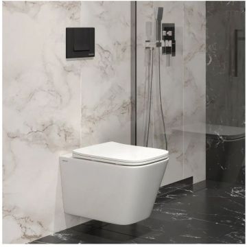 Комплект Berges (Бергес) для монтажа подвесного унитаза: инсталляция Floe S, кнопка S5 черная SoftTouch, FLOE S сиденье дюропласт Floe S Slim SO, микролифт, быстросъем 043304