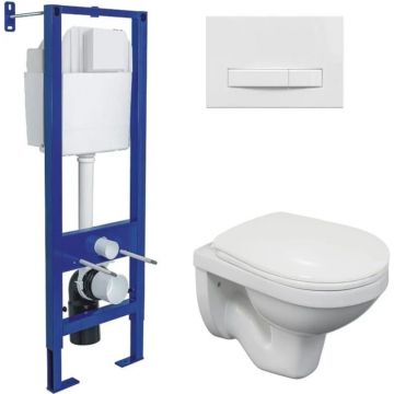 Комплект BERGES (Бергес): инсталляция Atom Line кнопка белая, унитаз Gamma, сиденье полипропилен Gamma PS, микролифт 043336