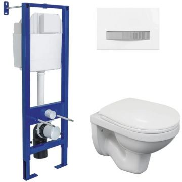 Комплект BERGES (Бергес): инсталляция Atom Line кнопка белая/хром глянец, унитаз Gamma, сиденье полипропилен Gamma PS, микролифт 043334