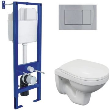 Комплект BERGES (Бергес): инсталляция Atom кнопка хром глянец, унитаз Gamma, сиденье полипропилен Gamma PS, микролифт 043337