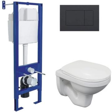 Комплект BERGES (Бергес): инсталляция Atom кнопка черная SoftTouch, унитаз Gamma, сиденье полипропилен Gamma PS, микролифт 043338