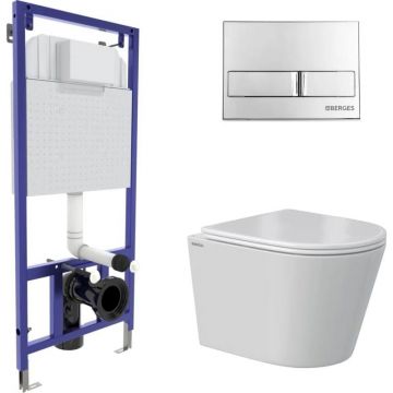 Комплект BERGES (Бергес): инсталляция Novum кнопка L3 хром глянец, унитаз VITA Rimless 49 см, сиденье дюропласт микролифт, быстросъем 043371