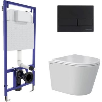 Комплект BERGES (Бергес): инсталляция Novum кнопка L5 Soft Touch черная, унитаз VITA Rimless 49 см, сиденье дюропласт микролифт, быстросъем 043372