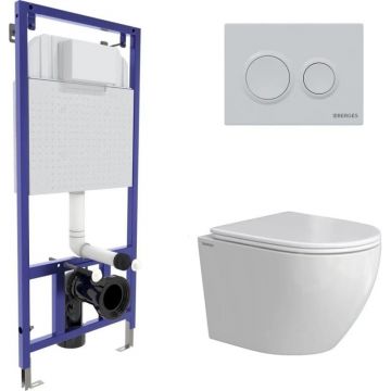 Комплект BERGES (Бергес): инсталляция Novum кнопка O1 белая, унитаз OKUS Rimless 49 см, сиденье дюропласт микролифт, быстросъем 043391