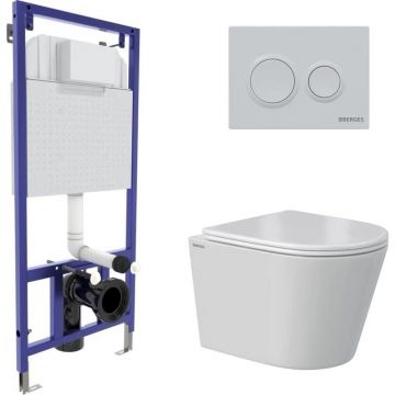 Комплект BERGES (Бергес): инсталляция Novum кнопка O1 белая, унитаз VITA Rimless 49 см, сиденье дюропласт микролифт, быстросъем 043379