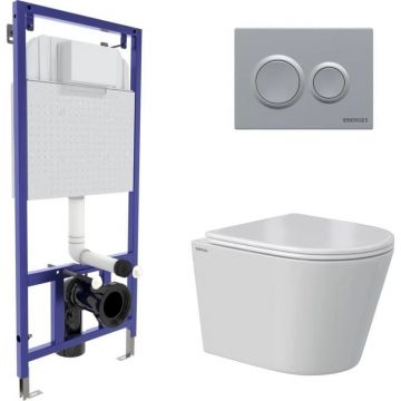 Комплект BERGES (Бергес): инсталляция Novum кнопка O2 матовый хром, унитаз VITA Rimless 49 см, сиденье дюропласт микролифт, быстросъем 043380