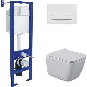 Комплект BERGES (Бергес): инсталляция Atom Line кнопка белая, унитаз QUATTRO S Rimless 49 см, сидение дюропласт микролифт, быстросъем 043363