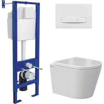 Комплект BERGES (Бергес): инсталляция Atom Line кнопка белая, унитаз VITA Rimless 49 см, сиденье дюропласт микролифт, быстросъем 043383