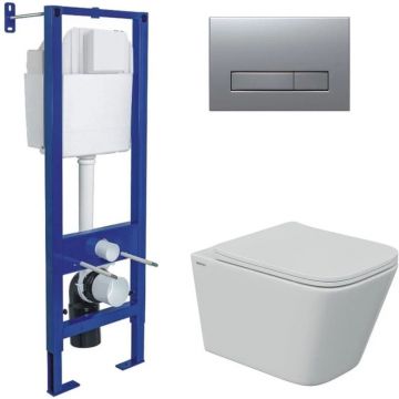 Комплект BERGES (Бергес): инсталляция Atom Line кнопка матовый хром, унитаз FLOE S Rimless 51 см, сидение дюропласт Floe S Slim SO, микролифт, быстросъем 043347