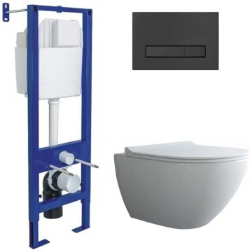 Комплект BERGES (Бергес): инсталляция Atom Line кнопка черная SoftTouch, унитаз PUMA XL Rimless, сидение дюропласт Toma Slim SO, микролифт, быстросъем 043354