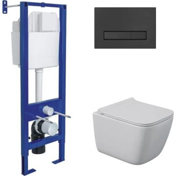 Комплект BERGES (Бергес): инсталляция Atom Line кнопка черная SoftTouch, унитаз QUATTRO S Rimless 49 см, сидение дюропласт микролифт, быстросъем 043362