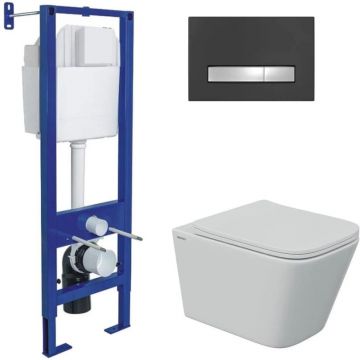 Комплект BERGES (Бергес): инсталляция Atom Line черная/хром, унитаз FLOE S Rimless 51 см, сидение дюропласт Floe S Slim SO, микролифт, быстросъем 043366