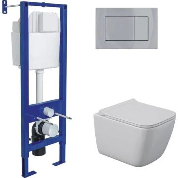 Комплект BERGES (Бергес): инсталляция Atom кнопка хром глянец, унитаз QUATTRO S Rimless 49 см, сидение дюропласт микролифт, быстросъем 043364