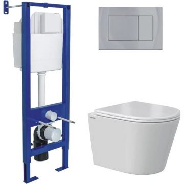 Комплект BERGES (Бергес): инсталляция Atom кнопка хром глянец, унитаз VITA Rimless 49 см, сиденье дюропласт микролифт, быстросъем 043384