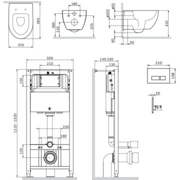 Инсталляция AM.PM (АМ.ПМ) с подвесным унитазом FlashClean, коллекция Awe, материал: пластик, в комплекте: сиденье микролифт, клавиша Pro S, IS47001.111700