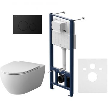 Инсталляция AM.PM (АМ.ПМ) с подвесным унитазом FlashClean, коллекция Awe, микролифт, в комплекте: сиденье, клавиша, материал: черный матовый, IS49038.111700