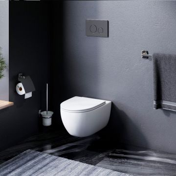 Инсталляция AM.PM (АМ.ПМ) с подвесным унитазом FlashClean, коллекция Awe, микролифт, в комплекте: сиденье, клавиша, материал: черный матовый, IS49038.111700