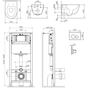 Инсталляция AM.PM (АМ.ПМ) с подвесным унитазом FlashClean, коллекция Awe, микролифт, в комплекте: сиденье, клавиша, материал: черный матовый, IS49038.111700