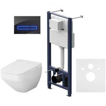 Инсталляция AM.PM (АМ.ПМ) с подвесным унитазом FlashClean, коллекция Inspire V2.0, материал: стекло, в комплекте: крышка-биде CleanCare, клавиша Touchless Pro, черный. IS450A38.CCC50A