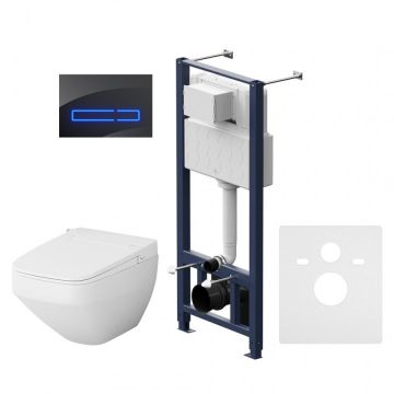 Инсталляция AM.PM (АМ.ПМ) с подвесным унитазом FlashClean, коллекция Inspire V2.0, материал: стекло, в комплекте: крышка-биде CleanCare, клавиша Touchless Pro, черный. IS450A38.CCC50A