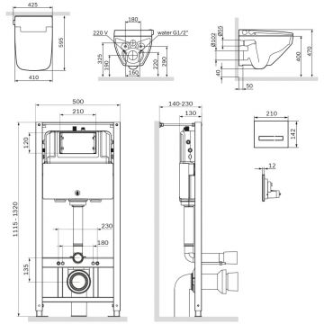 Инсталляция AM.PM (АМ.ПМ) с подвесным унитазом FlashClean, коллекция Inspire V2.0, материал: стекло, в комплекте: крышка-биде CleanCare, клавиша Touchless Pro, черный. IS450A38.CCC50A