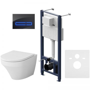 Инсталляция AM.PM (АМ.ПМ) с клавишей Touchless Pro стекло черное, с подвесным унитазомInspire FlashClean, с сидушкой микролифт IS450A38.501700