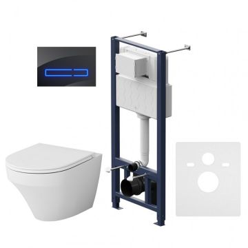 Инсталляция AM.PM (АМ.ПМ) с клавишей Touchless Pro стекло черное, с подвесным унитазомInspire FlashClean, с сидушкой микролифт IS450A38.501700