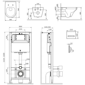 Инсталляция AM.PM (АМ.ПМ) с клавишей Touchless Pro стекло черное, с подвесным унитазомInspire FlashClean, с сидушкой микролифт IS450A38.501700