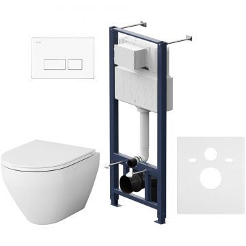 Инсталляция AM.PM (АМ.ПМ) с клавишей Pro S белый с подвесным унитазом Spirit V2.0 FlashClean с сиденьем микролифт IS47001.701700