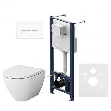 Инсталляция AM.PM (АМ.ПМ) с клавишей Pro S белый с подвесным унитазом Spirit V2.0 FlashClean с сиденьем микролифт IS47001.701700