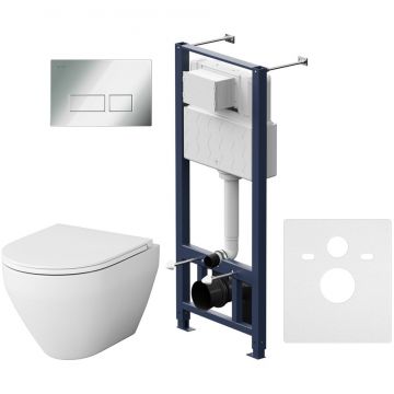 Инсталляция AM.PM (АМ.ПМ) с клавишей Pro S глянц хром с подвесным унитазом Spirit V2.0 FlashClean с сиденьем микролифт IS47051.701700