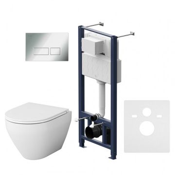 Инсталляция AM.PM (АМ.ПМ) с клавишей Pro S глянц хром с подвесным унитазом Spirit V2.0 FlashClean с сиденьем микролифт IS47051.701700