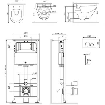 Инсталляция AM.PM (АМ.ПМ) с клавишей Pro L глянц хром с подвесным унитазом Spirit V2.0 FlashClean с сиденьем микролифт IS49051.701700
