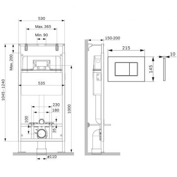 Инсталляция для подвесного унитаза (Рама) AM.PM (АМ.ПМ) MasterFit, матовый черный, клавиша ProC S, I012710.0238