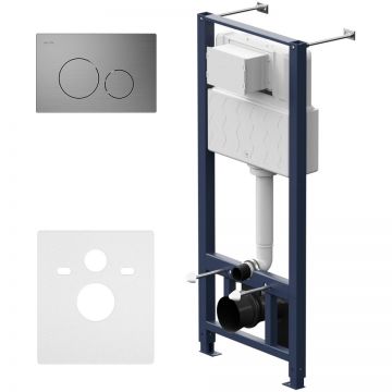 Инсталляция для подвесного унитаза (Рама) AM.PM (АМ.ПМ) Pro, пластик, матовый никель, с пневматической клавишей, синий, белый, 012704.9031