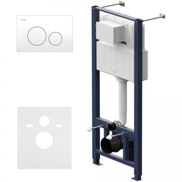 Инсталляция для подвесного унитаза (Рама) AM.PM (АМ.ПМ) Pro, пластик, белый, с пневматической клавишей, клавиша, синий, белый глянцевый, I012704.9001