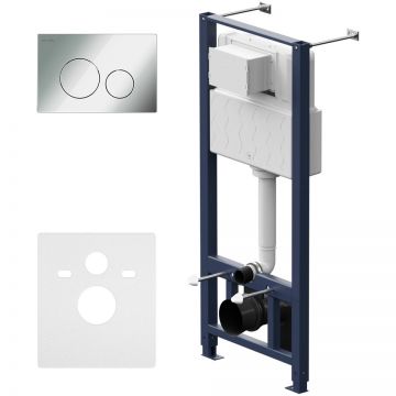 Инсталляция для подвесного унитаза (Рама) AM.PM (АМ.ПМ) Pro, пластик, глянцевый хром, с пневматической клавишей, синий, белый, 012704.9051