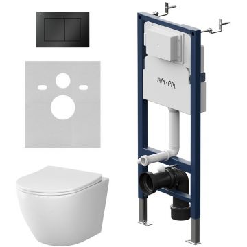 Инсталляция с клавишей AM.PM (АМ.ПМ) Like матовый черный, с подвесом унитаза Aquaspin, сиденье с микролифтом, синий, белый, IS90238.801900