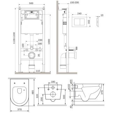 Инсталляция с клавишей AM.PM (АМ.ПМ) Like матовый черный, с подвесом унитаза Aquaspin, сиденье с микролифтом, синий, белый, IS90238.801900