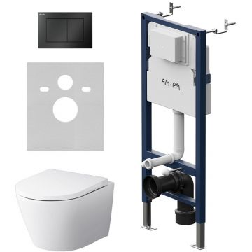 Инсталляция с клавишей AM.PM (АМ.ПМ) Sense, матовый черный, с подвесом унитаза,с сиденьем, IS90238.741701