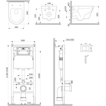 Инсталляция с клавишей AM.PM (АМ.ПМ) Sense, матовый черный, с подвесом унитаза,с сиденьем, IS90238.741701
