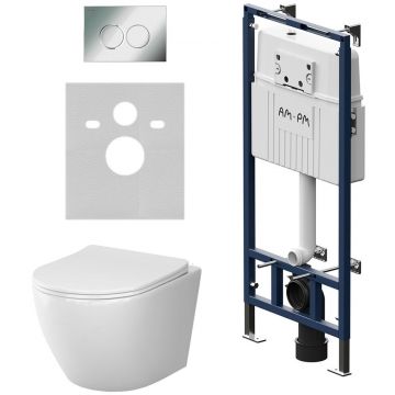 Инсталляция Am.Pm (Ам.Пм) с унитазом MasterFit Like глянцевый хром, с сиденьем, с подвесом, с клавишей, IS100151.801900