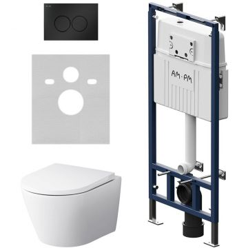 Инсталляция AM.PM (АМ.ПМ) MasterFit Sense, черный мат, с сиденьем, подвесной унитаз, синий, белый, черный, IS100138.741701