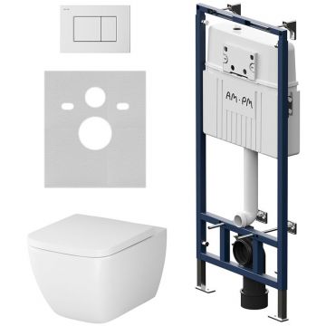 Инсталляция Am.Pm (Ам.Пм) с унитазом MasterFit Gem глянцевый белый, с сиденьем, клавиша, IS100201.901701