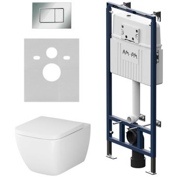 Инсталляция AM.PM (АМ.ПМ) MasterFit Gem глянцевый хром, подвесной унитаз FlashClean с сиденьем, синий, белый, IS100251.901701