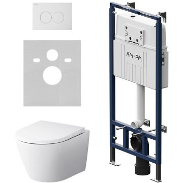 Инсталляция AM.PM (АМ.ПМ) MasterFit Sense, глянцевый белый, с подвесным унитазом FlashClean, сиденье в комплекте, синий, IS100101.741701