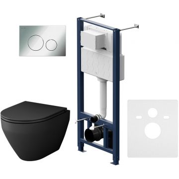 Инсталляция с клавишей Am.Pm (Ам.Пм) с унитазом Spirit V2.0, глянцевый хром, черный мат, подвес, IS49051.701700MB