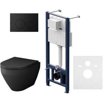 Инсталляция с клавишей AM.PM (АМ.ПМ) Spirit V2.0, матовый черный, подвес унитаз, синий, IS49038.701700MB
