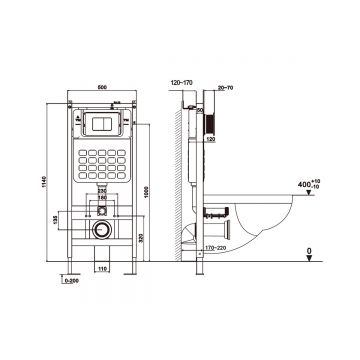 Комплект подвесной унитаз Abber (Аббер) Bequem AC1100 белый с инсталляцией AC0105 и кнопкой AC0120 хром