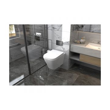 Комплект подвесной унитаз Abber (Аббер) Rechteck AC1201 белый с инсталляцией AC0105 и кнопкой AC0120 хром